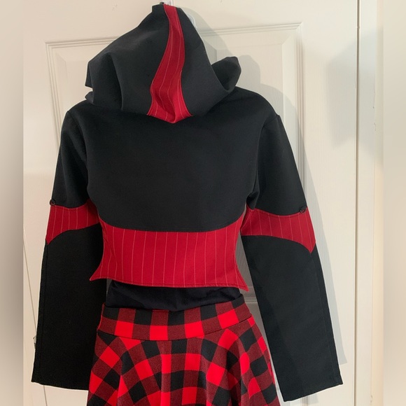 PlastikWrap Black and Red Hooded Cropped Jacket - Picture 3 of 14